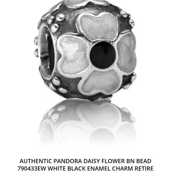 Pandora Floral Enamel Charm in White and Black Retired - Picture 1 of 3